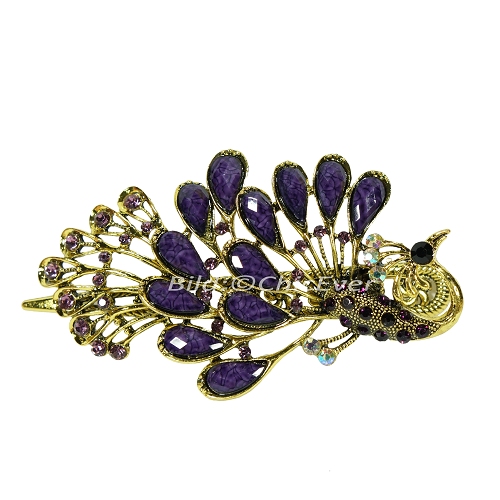 Haarspange Pfau Metall Strass lila violett gold 5222 - zum Schließen ins Bild klicken